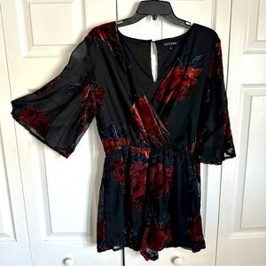 As U Wish Floral Velvet Burnout Romper Womens Sz L Whimsigoth Fairy Grunge
